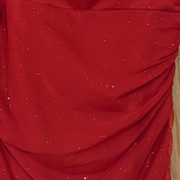 Midnight Doll Spaghetti Strap Square Neck Glitter Ruched Dress - Picture 4 of 11